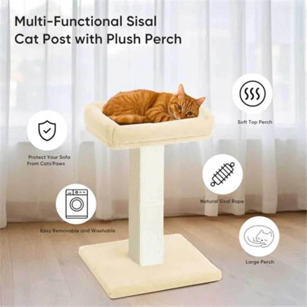 Cat Scratching Post 32 Inch Cat Tree with Elevated Bed Sisal Carpet Indoor